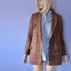 WILFRED ICONIC NEW MARGAUX Brown Plaid Double Breasted Blazer Jacket 2  NWOT